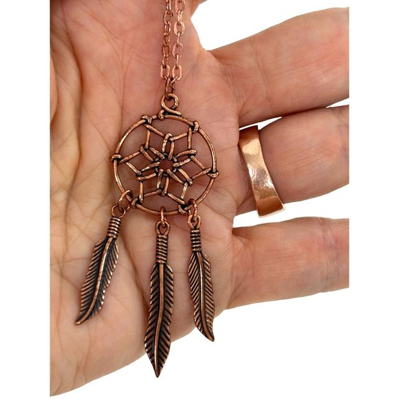 Dreamcatcher Fashion Necklace Women 20” Chain 2” pendant Rose Gold/Copper Color - Picture 8 of 10
